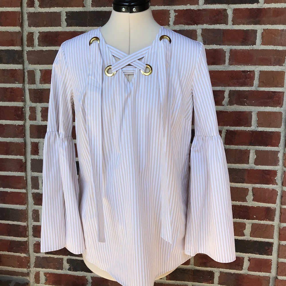 NWT MICHAEL Michael Kors Striped Bell Sleeve Top